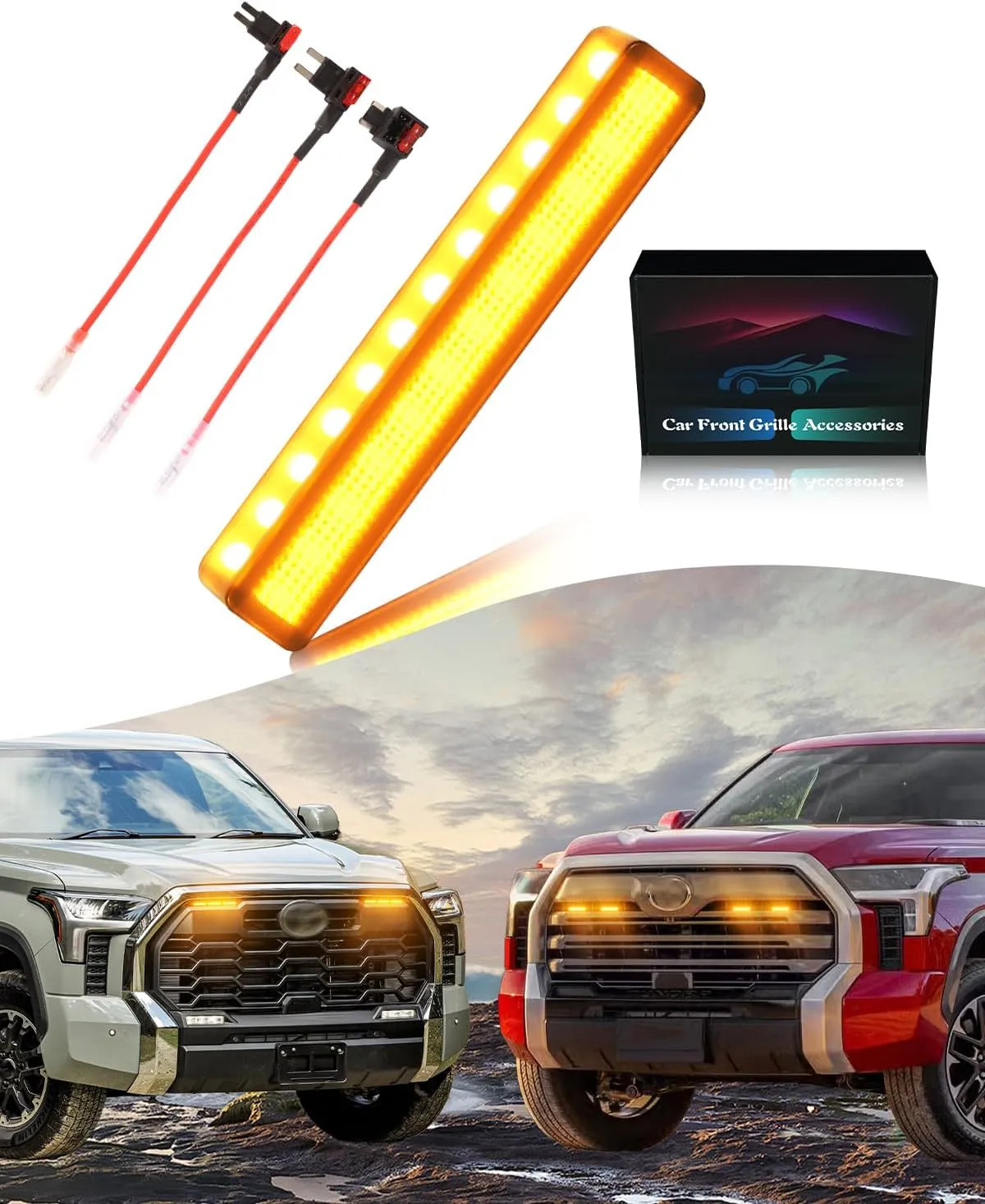 LED Front Grill Lights for 2019-2024 2025 Toyota Tundra Raptor Grille Warning lights Tundra Accessories (Amber Lights, 4)