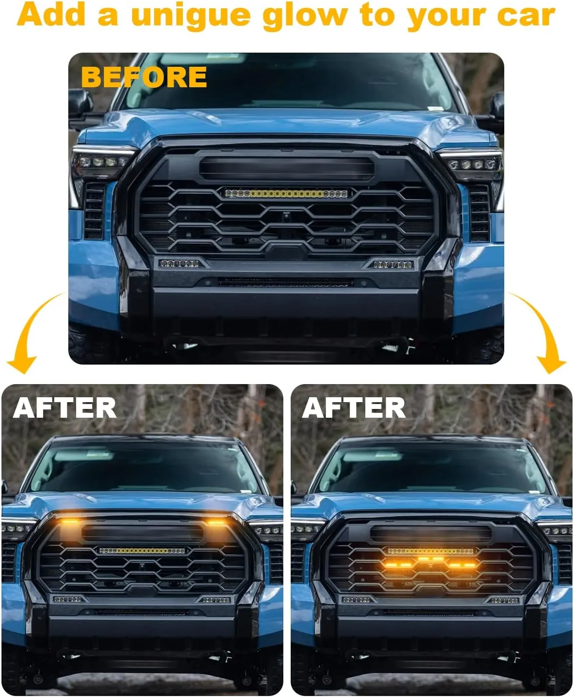 LED Front Grill Lights for 2019-2024 2025 Toyota Tundra Raptor Grille Warning lights Tundra Accessories (Amber Lights, 4)