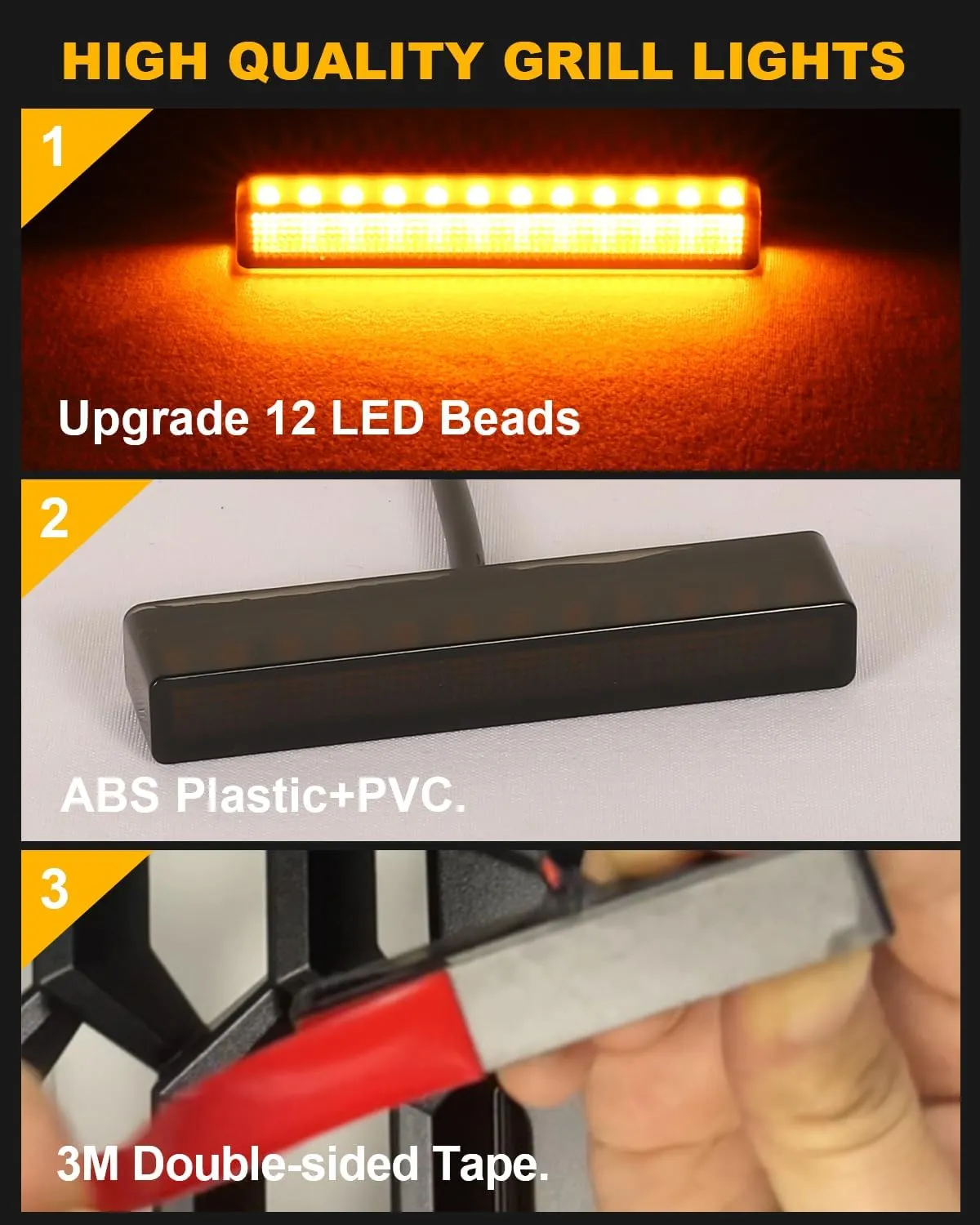 LED Front Grill Lights for 2019-2024 2025 Toyota Tundra Raptor Grille Warning lights Tundra Accessories (Amber Lights, 4)