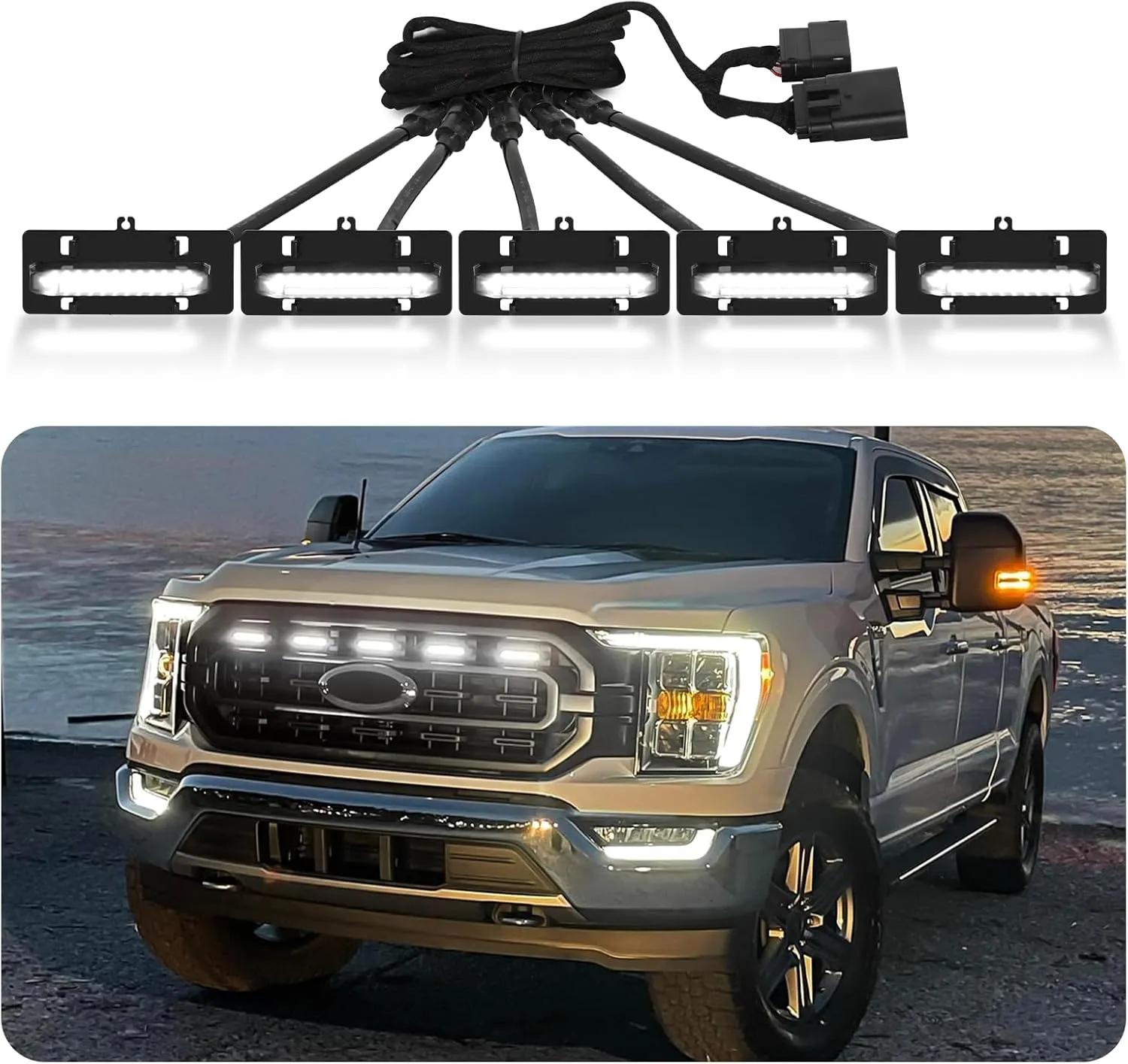 LED Grill Light Only for 2021 2022 2023 F150 XL XLT OEM Grille with Original LED Headlights,White Raptor Lights