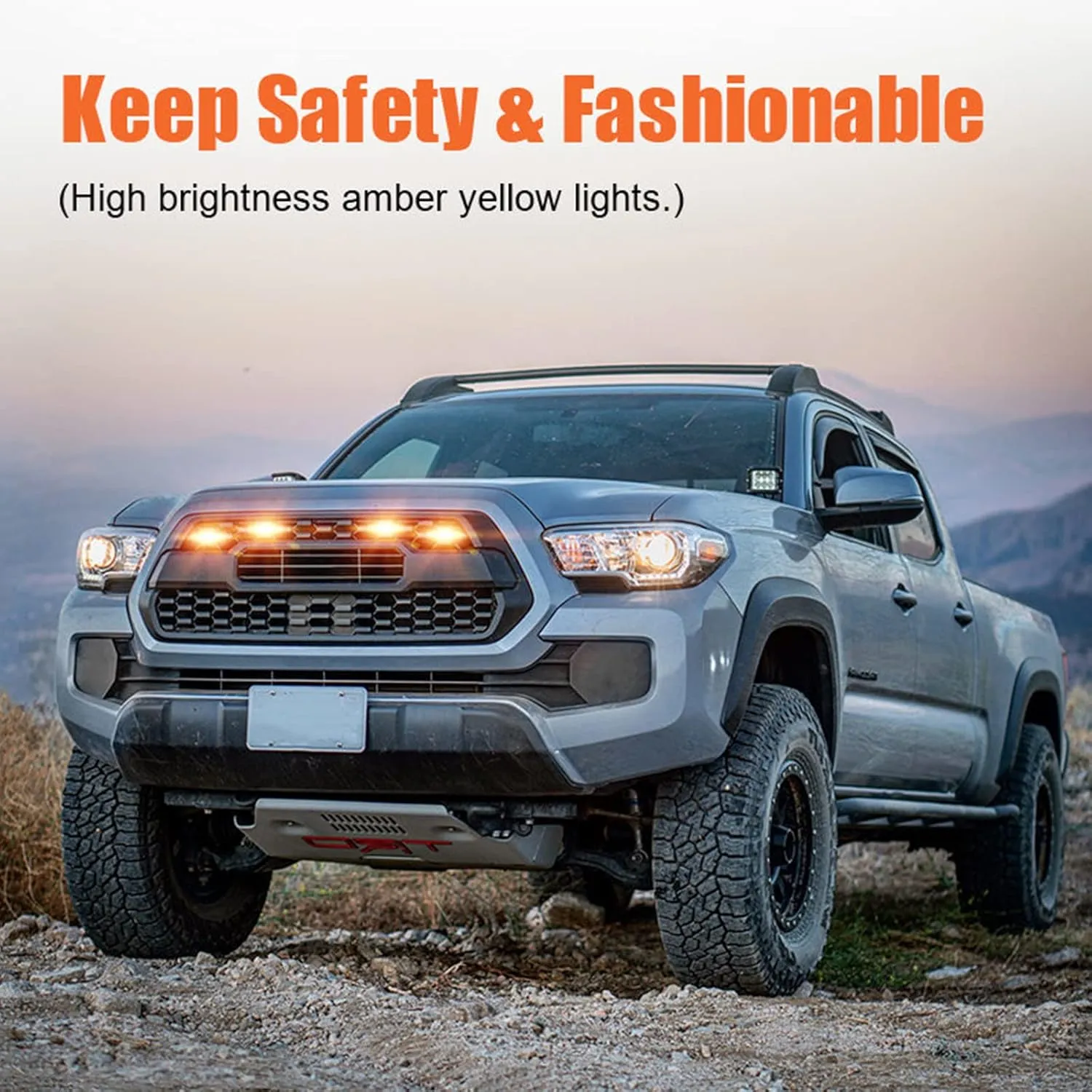 LED Grill Lights for 2016-2019 Aftermarket Toyota Tacoma TRD PRO Grille with Harness & Fuse(Amber light with black housing)