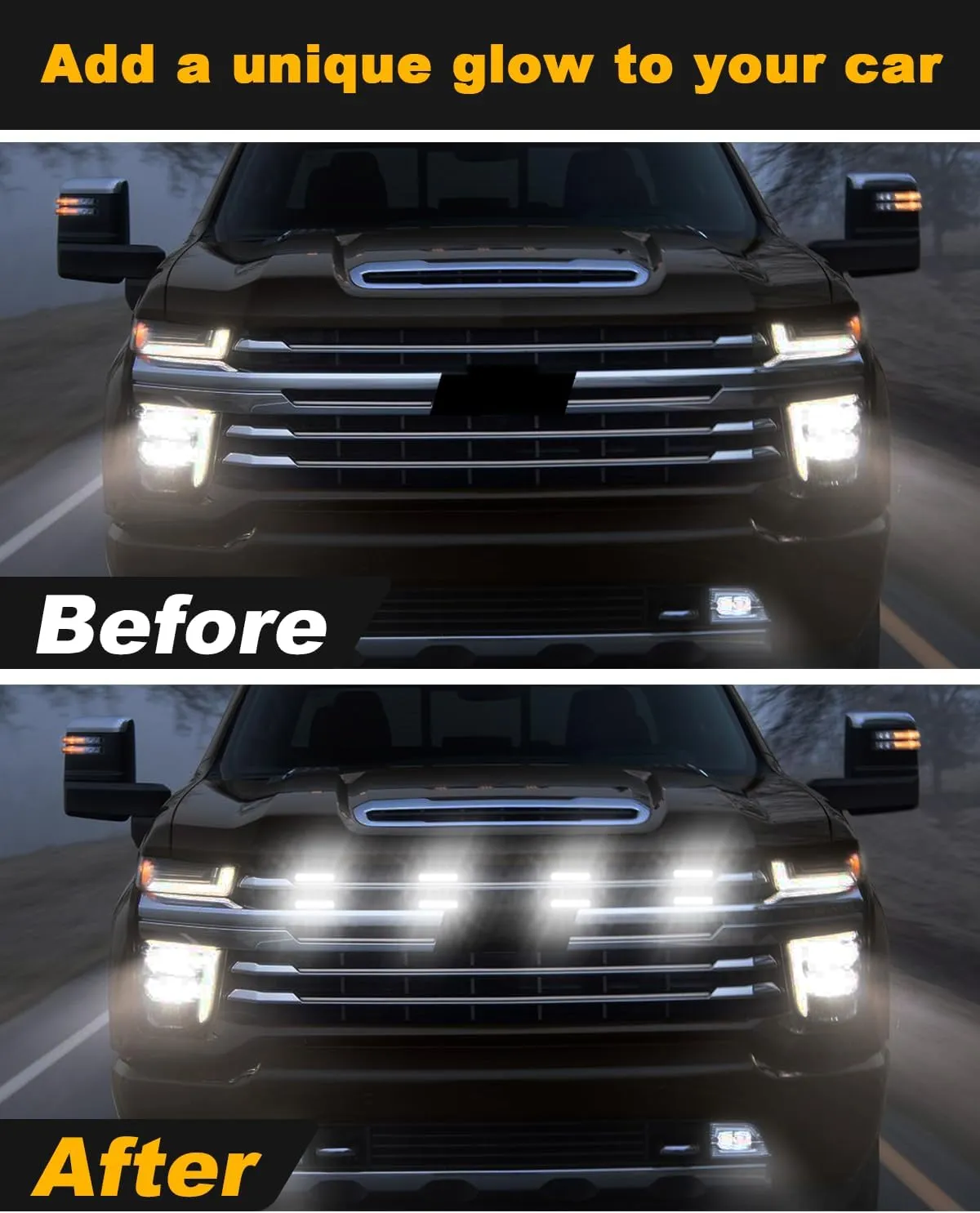 LED Grill Lights for Chevy Silverado 2014-2024 2025 Grille Lights Front Grille Trims Silverado 1500 2500 3500 Accessories White