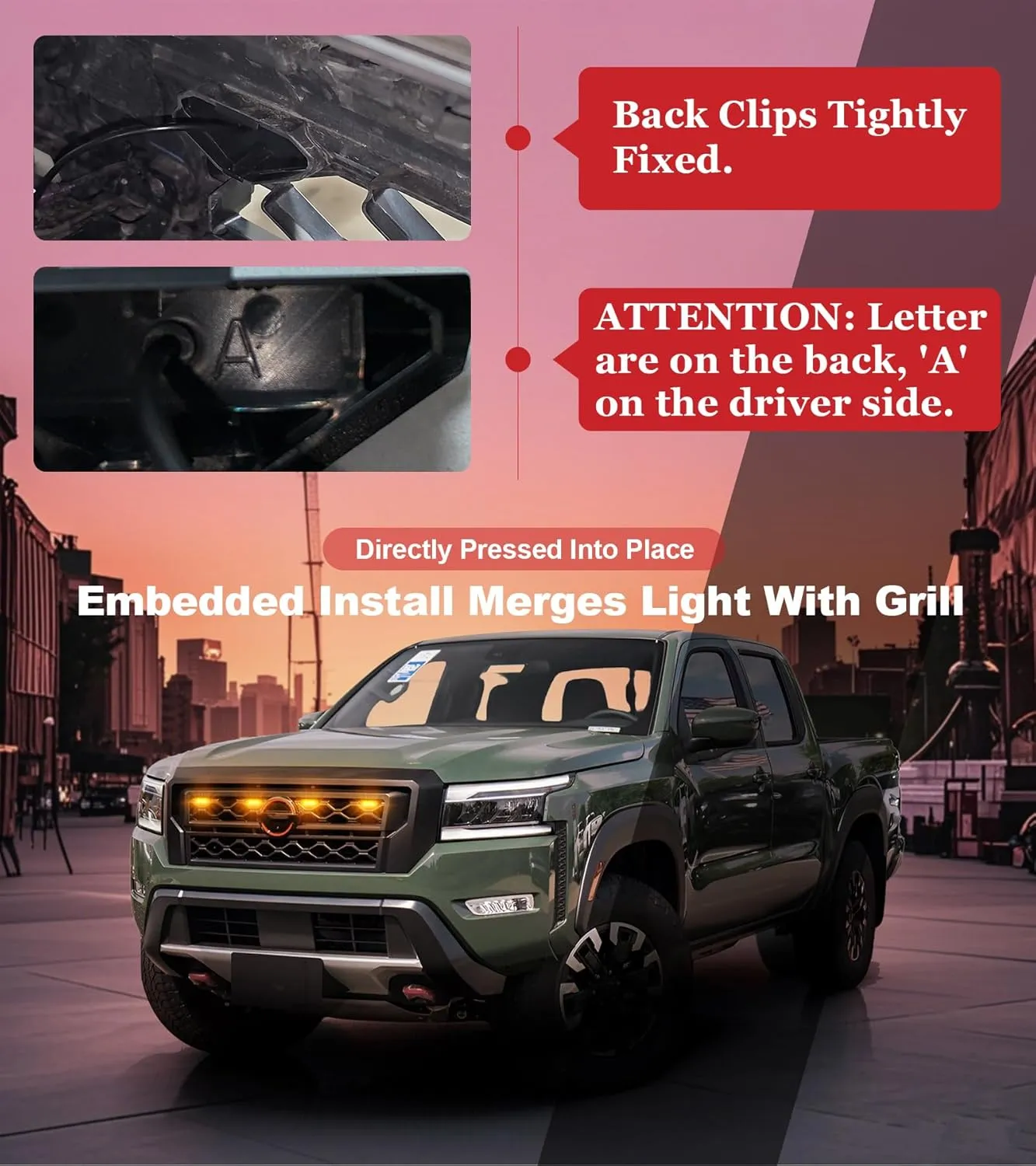 LED Grill Lights for Nissan Frontier 2022 2023 2024 Accessories Front Grille Markers Daytime Running Warning Lamps PRO 4X S SV SL (Yellow)