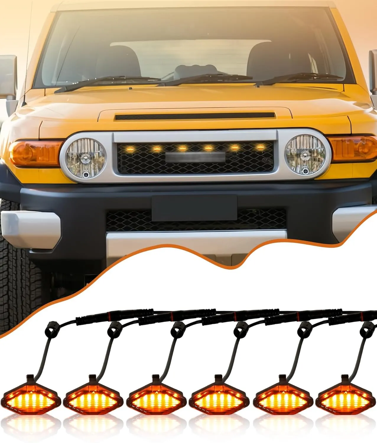 LED Grill Lights for Toyota FJ Cruiser 2007-2022 Front Grille Lights Bar Head Running Light for FJ Cruiser Exterior Accessories (Yellow)