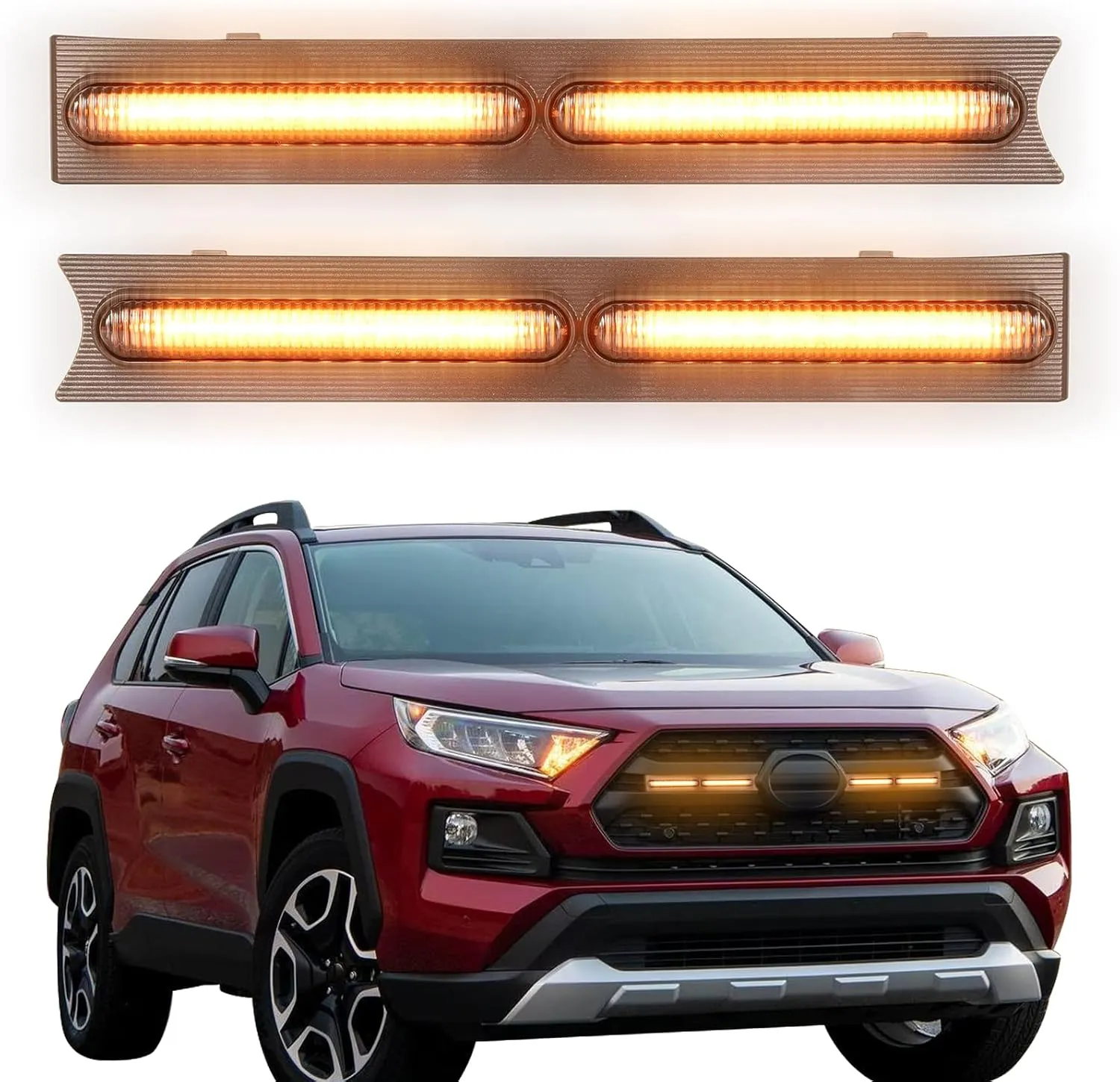 LED Grille Lights Fits for 2019-2024 Toyota RAV4 Accessories Exterior Front Grill Insert Light for 5th Gen Hybrid Adventure TR D Off-Road 5311142220(Amber Lights)