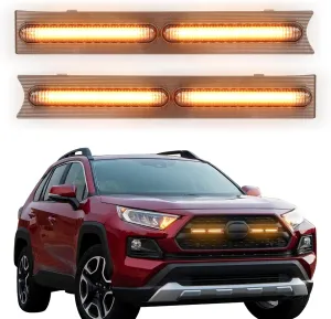 LED Grille Lights Fits for 2019-2024 Toyota RAV4 Accessories Exterior Front Grill Insert Light for 5th Gen Hybrid Adventure TR D Off-Road 5311142220(Amber Lights)