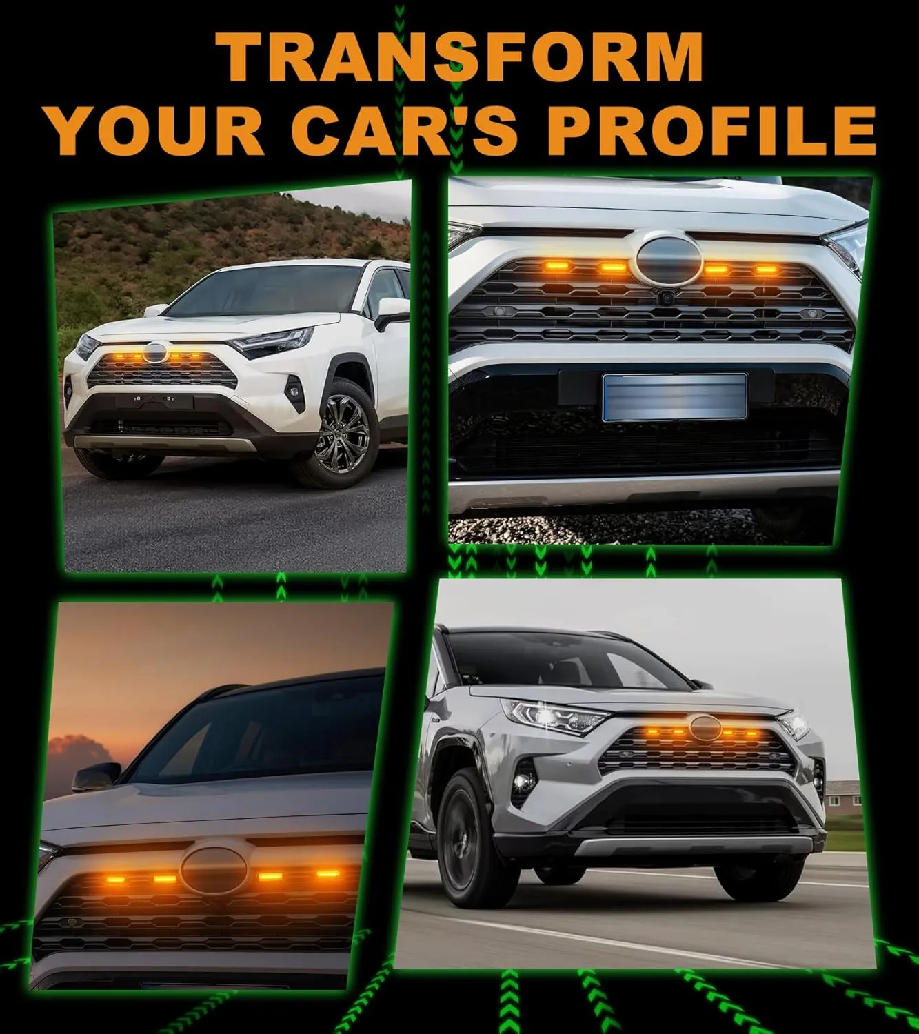 LED Grille Lights for 2019-2024 Toyota RAV4 Grille Lights Front Grill Light for RAV4 Accessories 2022 2021 2020 2023 (Amber, LE XLE Premium Limited)
