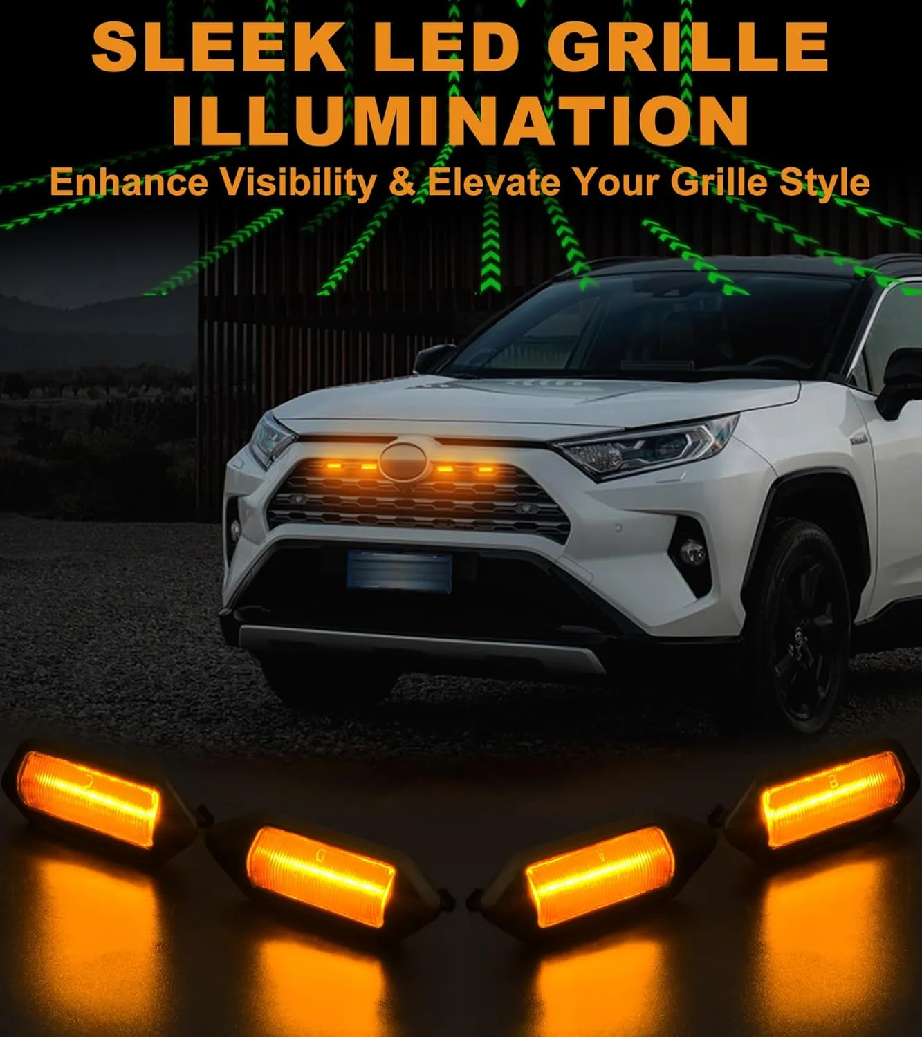 LED Grille Lights for 2019-2024 Toyota RAV4 Grille Lights Front Grill Light for RAV4 Accessories 2022 2021 2020 2023 (Amber, LE XLE Premium Limited)