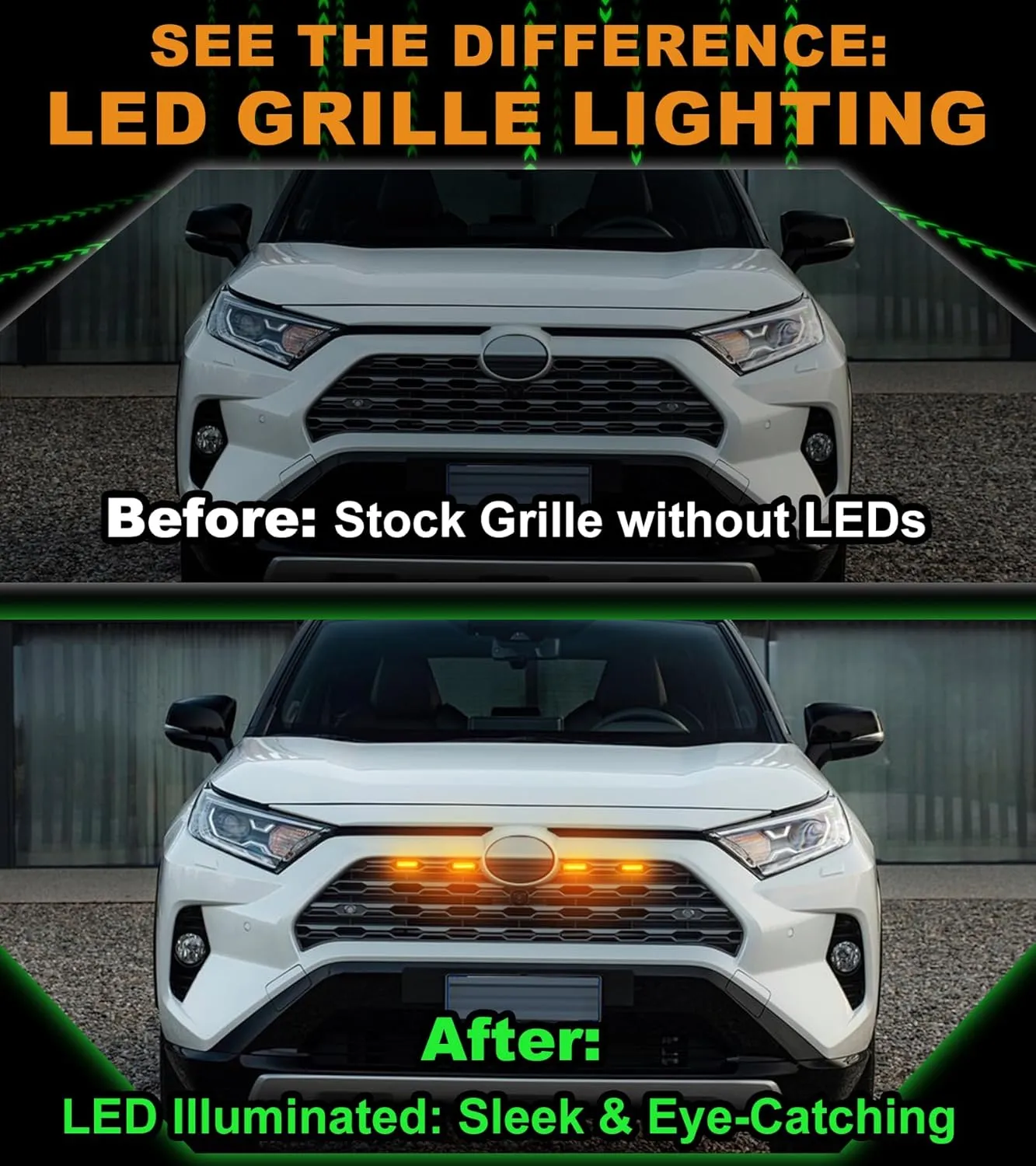 LED Grille Lights for 2019-2024 Toyota RAV4 Grille Lights Front Grill Light for RAV4 Accessories 2022 2021 2020 2023 (Amber, LE XLE Premium Limited)