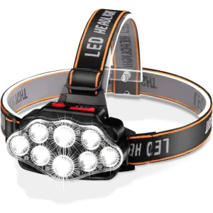 LED USB Rechargeable Headlamp: High Lumen Bright Head Lamp with 8 LED and IPX4 Waterproofing