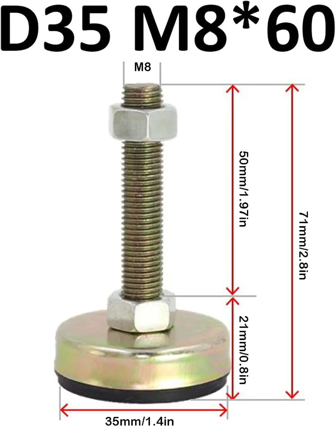 Leveling Feet ，Adjustable Threaded Pole Leveling Foot， 4Pcs Heavy Duty Furniture Leveling Feet, Adjustable Non-slip Shock-absorbing Rubber Bottom Foot Cups, Suitable for Desks, Sofas, Workbenches, Etc