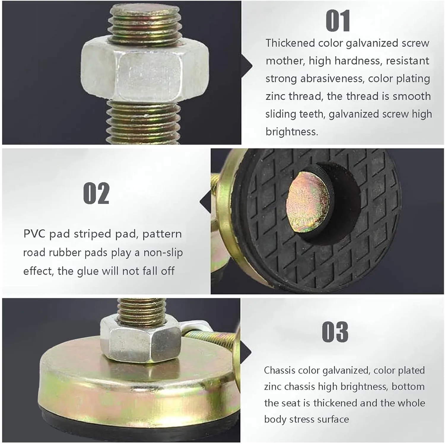 Leveling Feet ，Adjustable Threaded Pole Leveling Foot， 4Pcs Heavy Duty Furniture Leveling Feet, Adjustable Non-slip Shock-absorbing Rubber Bottom Foot Cups, Suitable for Desks, Sofas, Workbenches, Etc