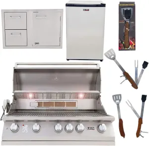 Lion Premium Grills 40-Inch Natural Gas Grill L90000 with Lion Door and Drawer Combo with Towel Rack and Lion Refrigerator Package Deal with 5 in 1 BBQ Tool Set