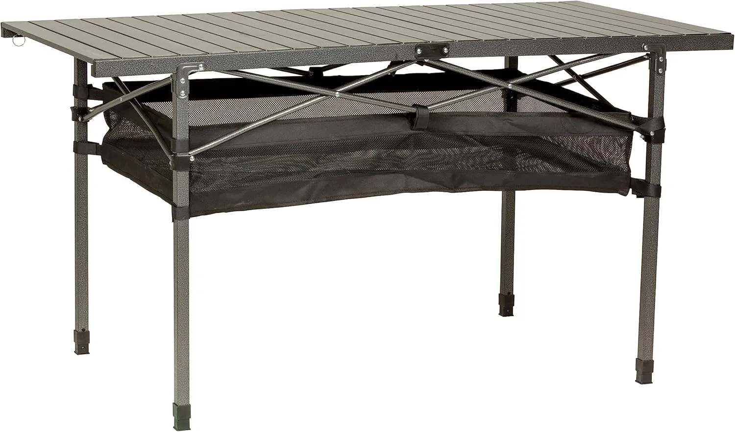 Lippert Camping Dining Table, Slatted Aluminum Tabletop, Foldable Design, Heavy-Duty Steel Legs, Powder-Coated Protection, Mesh Storage Shelf, 80-lb. Capacity, Carrying Bag - 2022122524