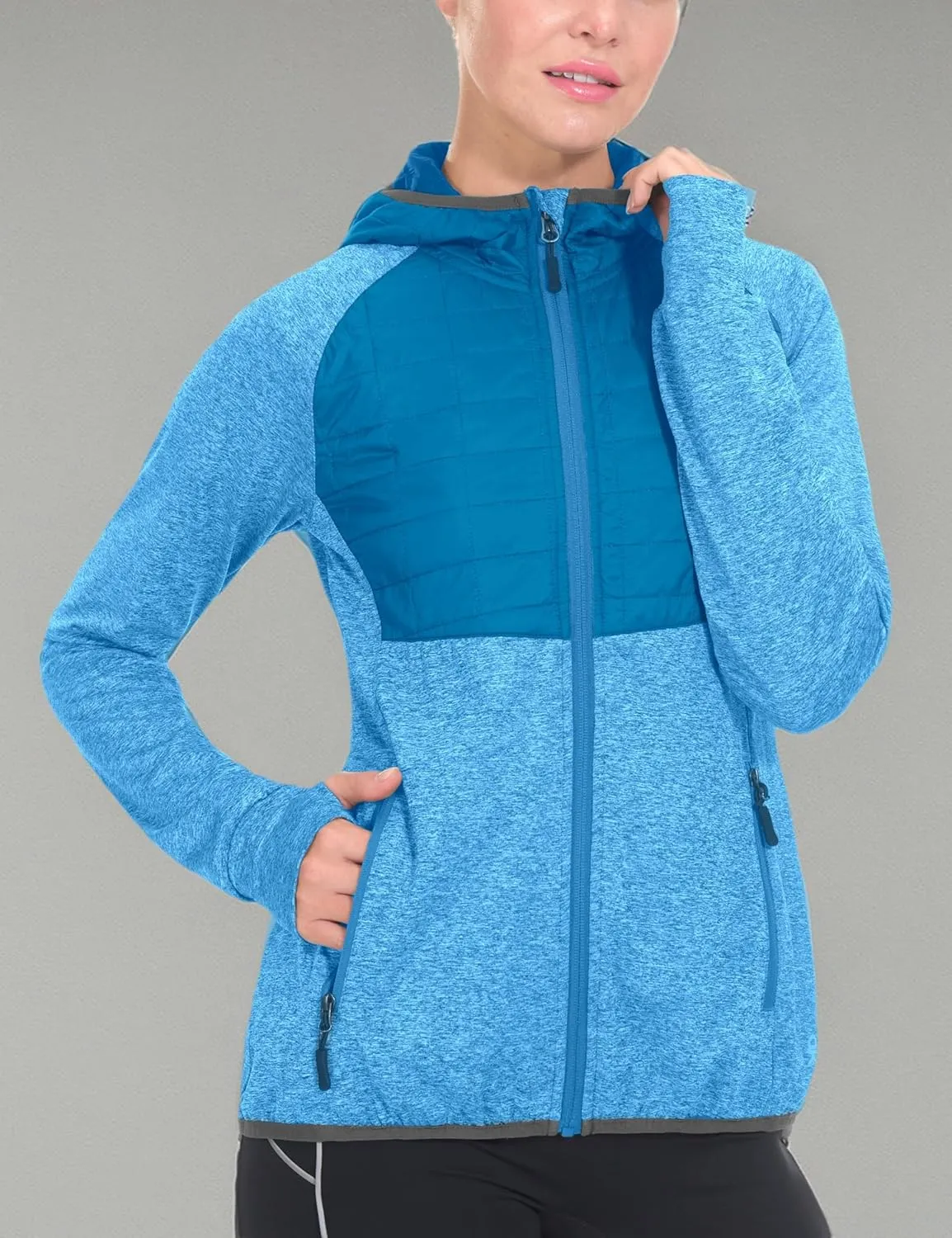Little Donkey Andy Women's Lightweight Thermal Running Jacket Hybrid Quilted Full Zip Golf Jacket with Hood