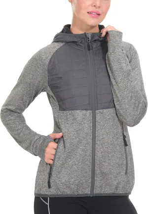 Little Donkey Andy Women's Lightweight Thermal Running Jacket Hybrid Quilted Full Zip Golf Jacket with Hood