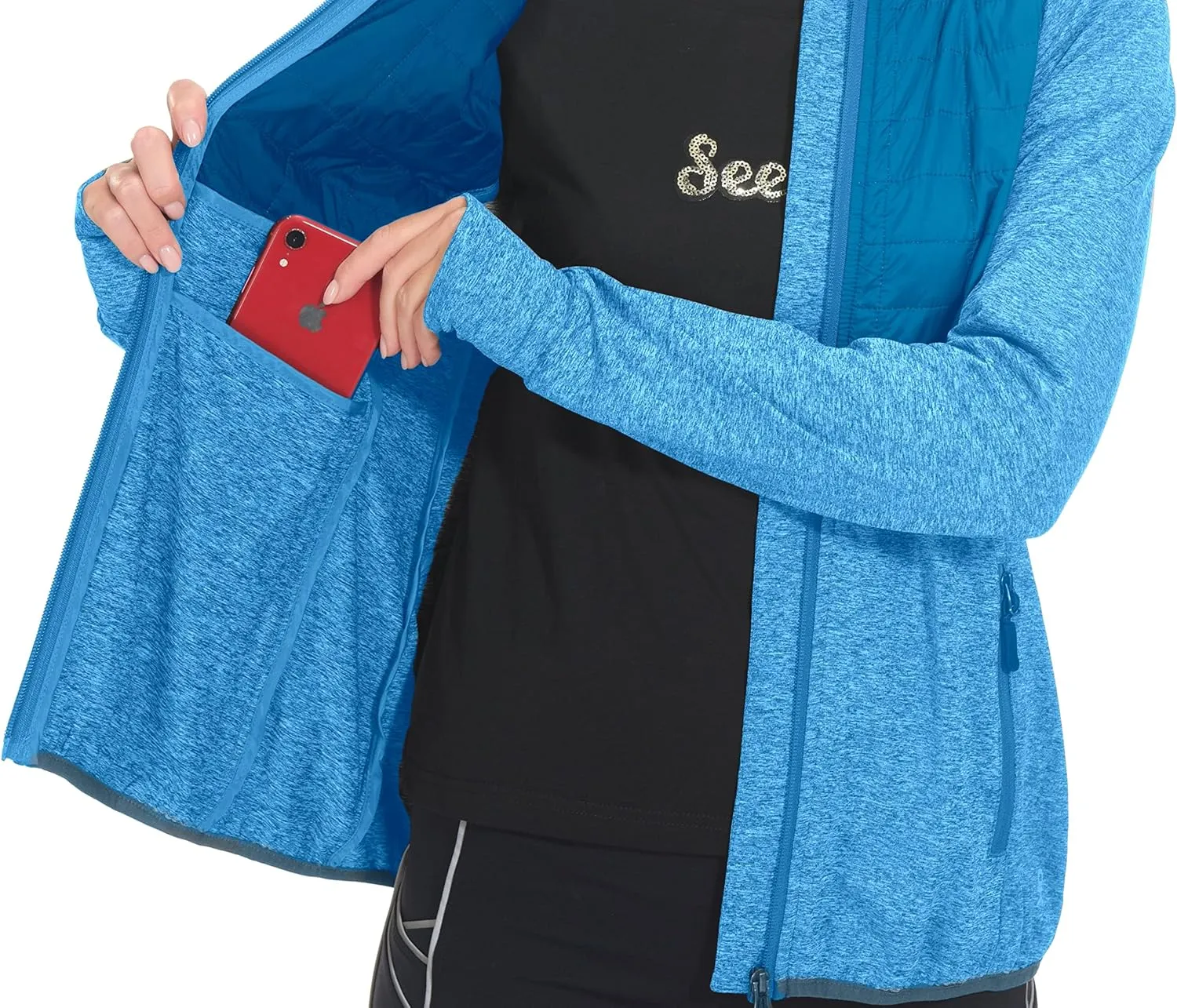 Little Donkey Andy Women's Lightweight Thermal Running Jacket Hybrid Quilted Full Zip Golf Jacket with Hood