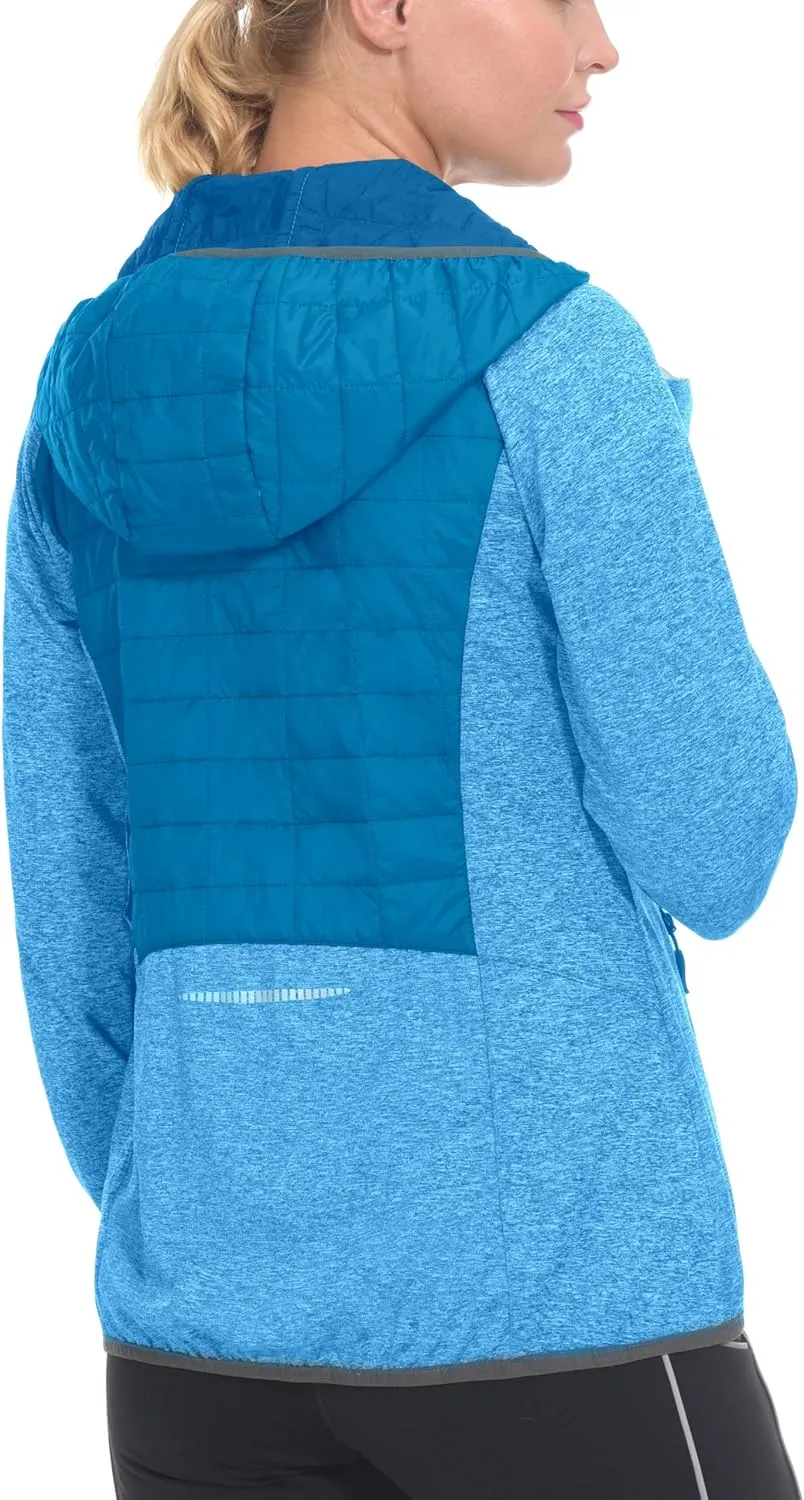 Little Donkey Andy Women's Lightweight Thermal Running Jacket Hybrid Quilted Full Zip Golf Jacket with Hood