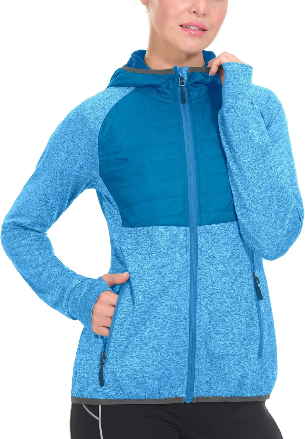 Little Donkey Andy Women's Lightweight Thermal Running Jacket Hybrid Quilted Full Zip Golf Jacket with Hood