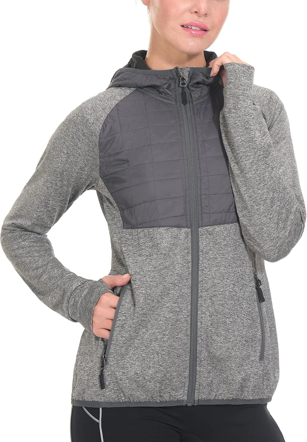 Little Donkey Andy Women's Lightweight Thermal Running Jacket Hybrid Quilted Full Zip Golf Jacket with Hood