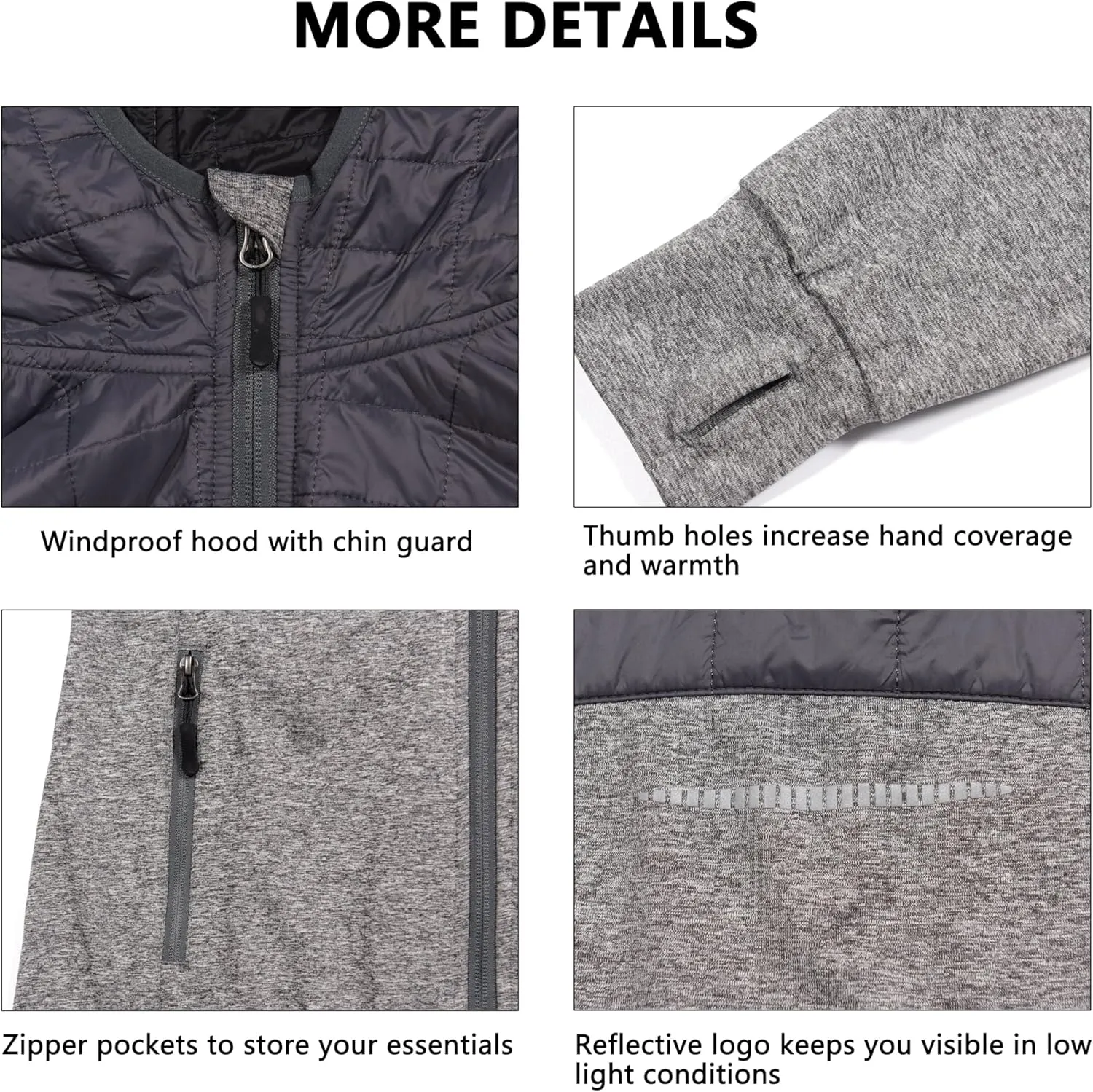 Little Donkey Andy Women's Lightweight Thermal Running Jacket Hybrid Quilted Full Zip Golf Jacket with Hood