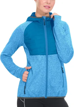 Little Donkey Andy Women's Lightweight Thermal Running Jacket Hybrid Quilted Full Zip Golf Jacket with Hood