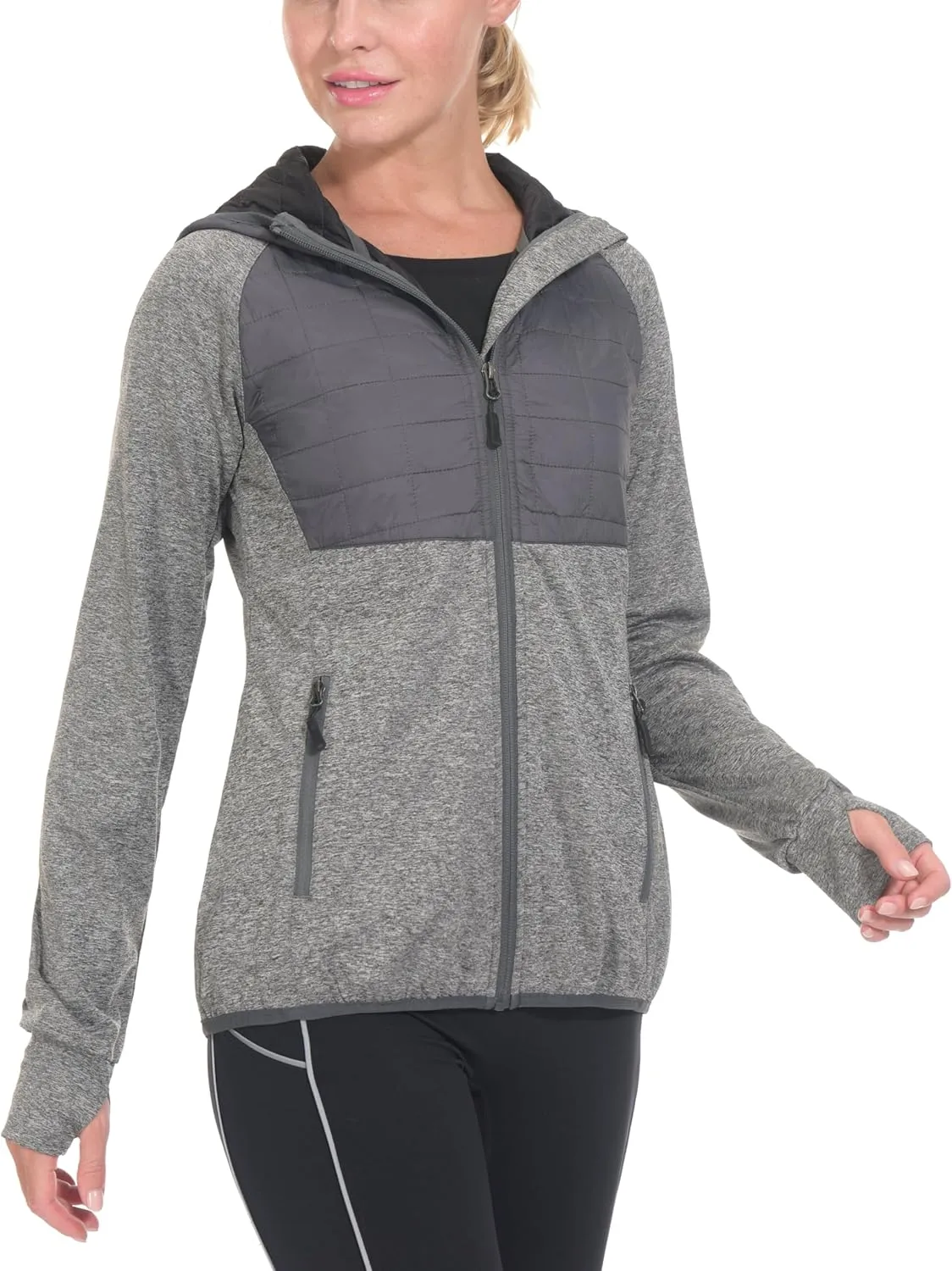 Little Donkey Andy Women's Lightweight Thermal Running Jacket Hybrid Quilted Full Zip Golf Jacket with Hood