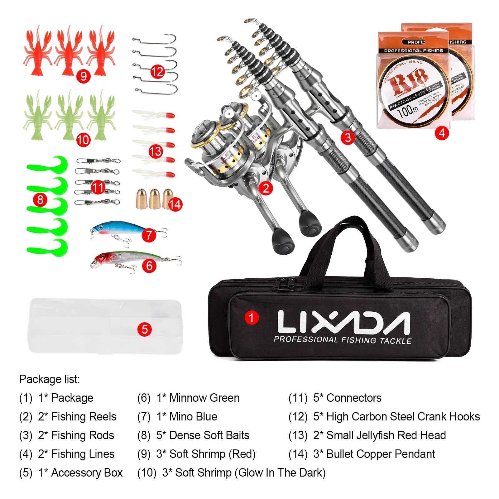 LIXDA Fishing Pole Combo Set (2pcs   gear)