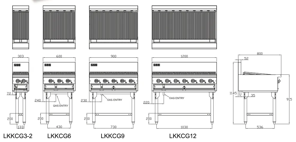 LKK CG12 7 Burner Gas Chargrill 1200mm
