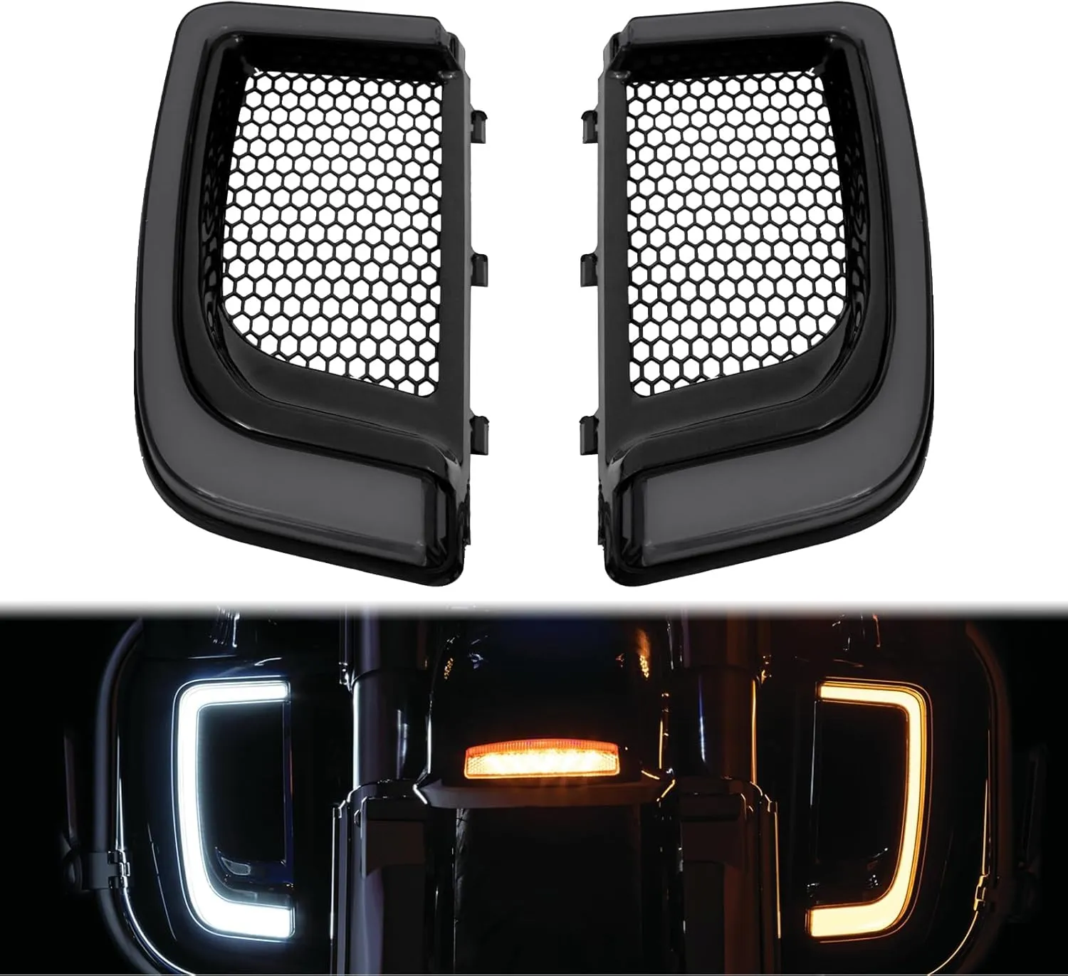 Lower Fairing Grill Light LED Turn Signal Running Light Fit for Harley Road Glide Street Glide Electra Glide Ultra Limited 2014-2023 Smoke