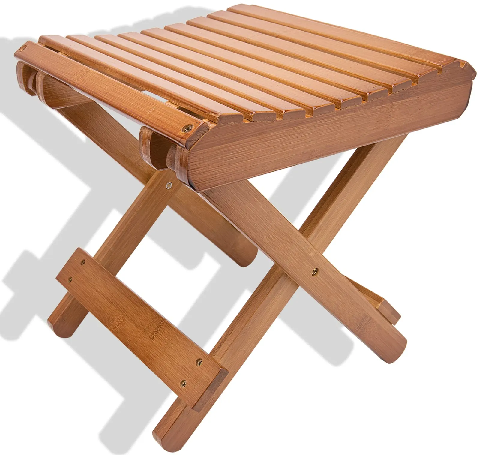 LOYPP Folding Bamboo Stool for Shower, Leg Shaving and Foot Rest, Natural Bamboo Folding Stool, Folding Bamboo Shower Seat, Fully Assembled, 12 Inch High