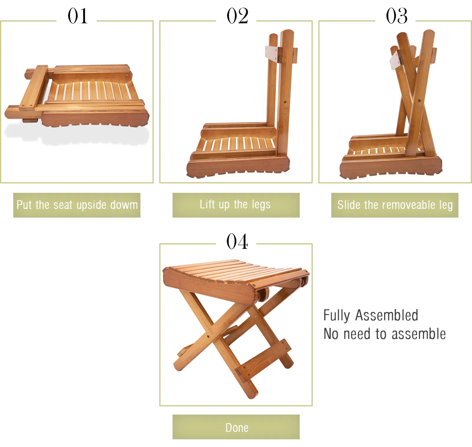 LOYPP Folding Bamboo Stool for Shower, Leg Shaving and Foot Rest, Natural Bamboo Folding Stool, Folding Bamboo Shower Seat, Fully Assembled, 12 Inch High