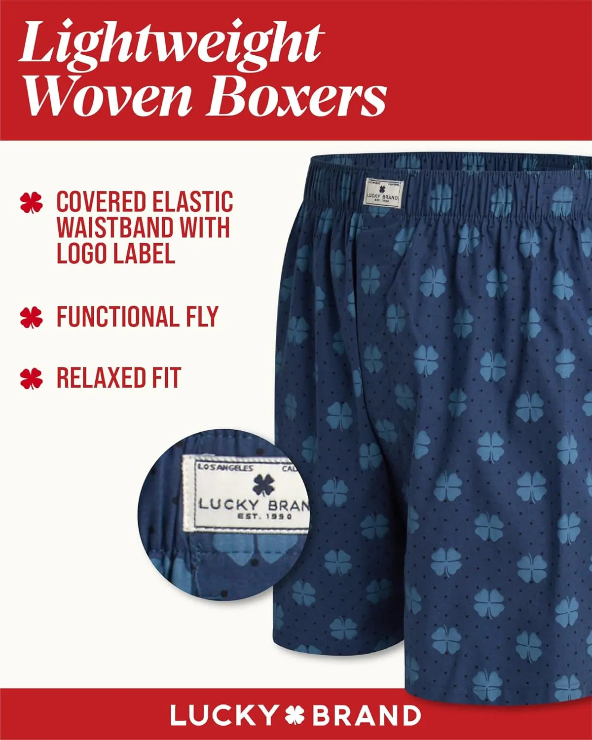 Lucky Brand Men's Boxer Shorts – 3 Pack Woven Boxers for Men With Functional Fly - Lightweight Men's Underwear Boxers (S-XL)