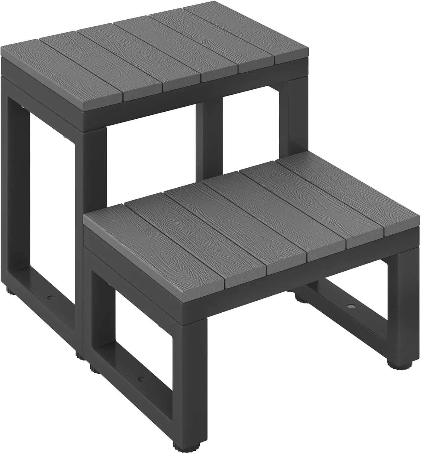 LUE BONA Hot Tub Steps, Outdoor 2-Step Stool with HDPS Treads and Aluminum Frame, Non-Slip Multi Purpose Stairs for Straight Sided Spa, Swimming Pool, Porch, RV, Deck, Kitchen, Dark Grey