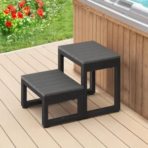 LUE BONA Hot Tub Steps, Outdoor 2-Step Stool with HDPS Treads and Aluminum Frame, Non-Slip Multi Purpose Stairs for Straight Sided Spa, Swimming Pool, Porch, RV, Deck, Kitchen, Dark Grey