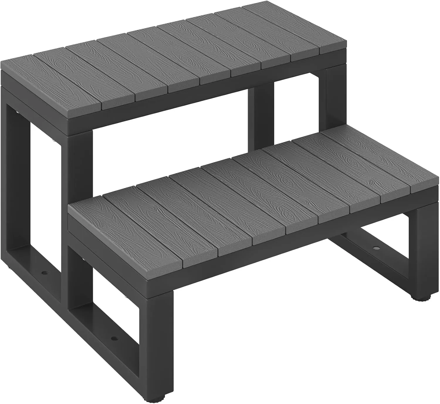 LUE BONA Hot Tub Steps, Outdoor 2-Step Stool with HDPS Treads and Aluminum Frame, Non-Slip Multi Purpose Stairs for Straight Sided Spa, Swimming Pool, Porch, RV, Deck, Kitchen for Adults, Dark Grey