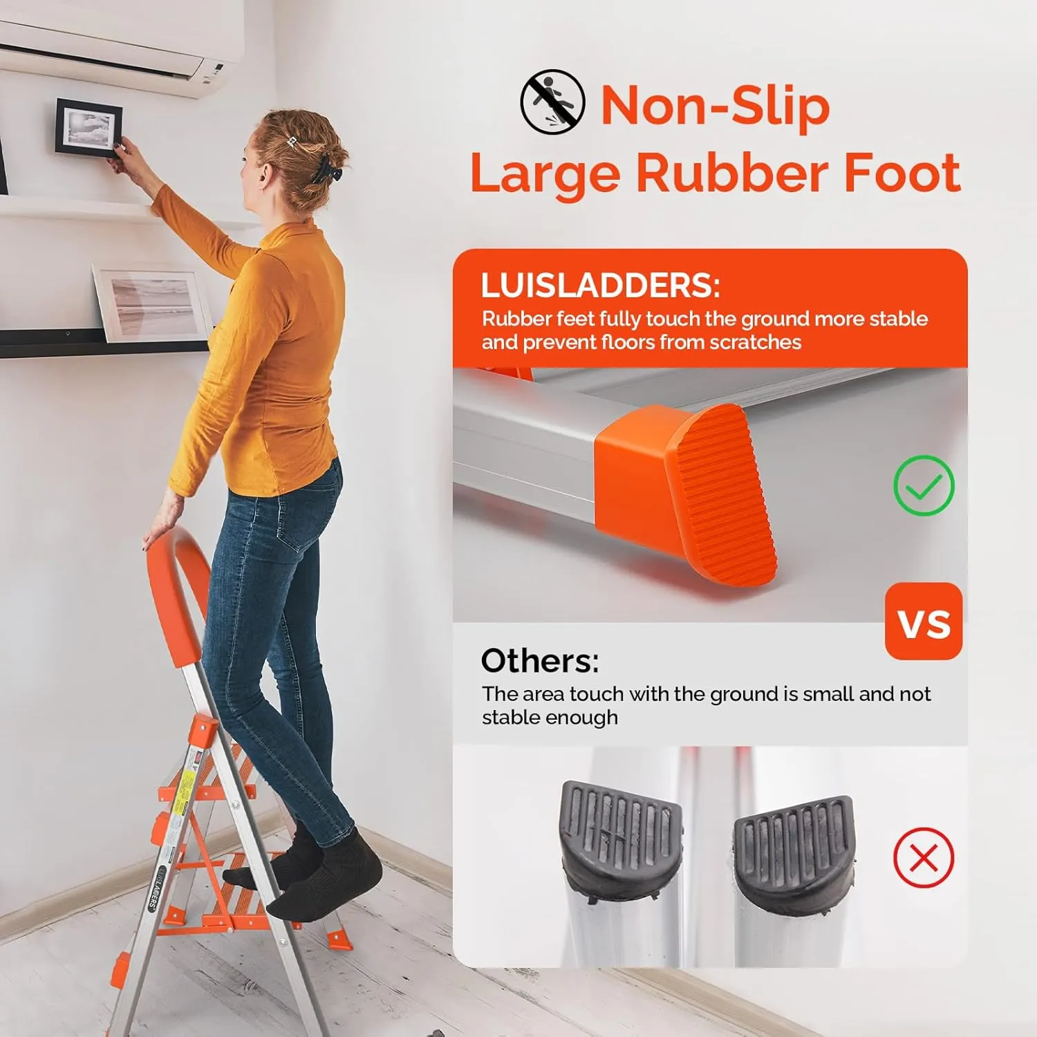 LUISLADDERS 2 Step Ladder Aluminum Lightweight Folding Step Stool Portable Home and Kitchen Sturdy Stepladder 500lbs EN131 Little Step Ladder