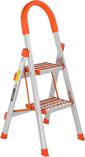 LUISLADDERS 2 Step Ladder Aluminum Lightweight Folding Step Stool Portable Home and Kitchen Sturdy Stepladder 500lbs EN131 Little Step Ladder