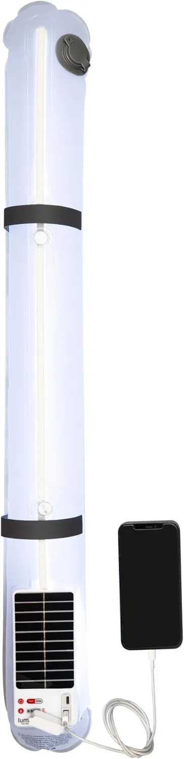 LuminAID Solar Beam with Phone Charger - Shatterproof & Waterproof Inflatable Tube Lantern with 300 Lumens of Bright LED - Perfect for Camping, Backpacking, Hiking, Emergency