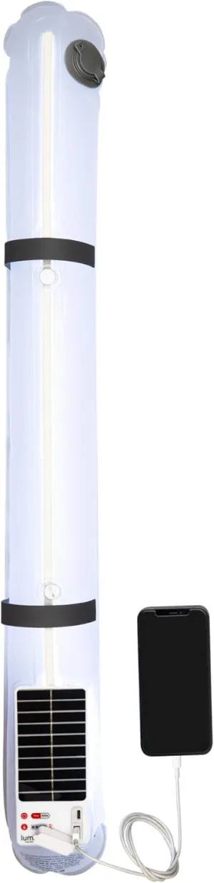 LuminAID Solar Beam with Phone Charger - Shatterproof & Waterproof Inflatable Tube Lantern with 300 Lumens of Bright LED - Perfect for Camping, Backpacking, Hiking, Emergency