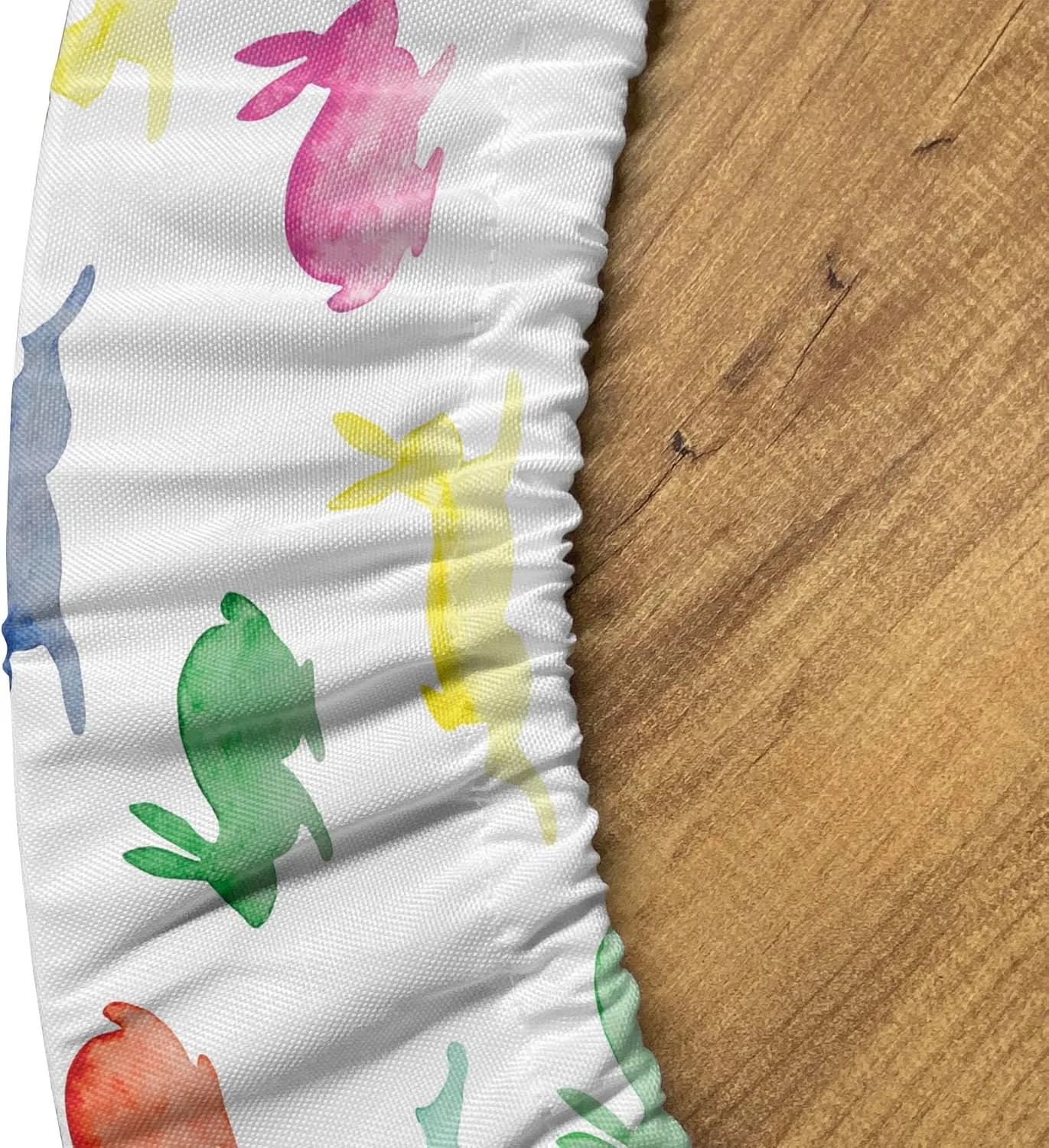 Lunarable Paint Fitted Round Tablecloth, Rabbits in Different Poses Jumping Running Bunnies Happy Easter Paintbrush Art, All Around Elastic Fabric Table Cover, 36"- 40" Diameter, Aqua Multicolor