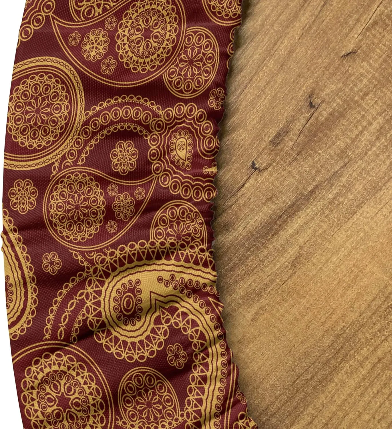Lunarable Paisley Fitted Round Tablecloth, Romantic Old Fashioned Leaf Motifs Vintage Design Royal Victorian Revival, All Around Elastic Fabric Table Cover, 36"- 40" Diameter, Burgundy Mustard