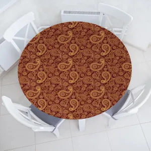 Lunarable Paisley Fitted Round Tablecloth, Romantic Old Fashioned Leaf Motifs Vintage Design Royal Victorian Revival, All Around Elastic Fabric Table Cover, 36"- 40" Diameter, Burgundy Mustard