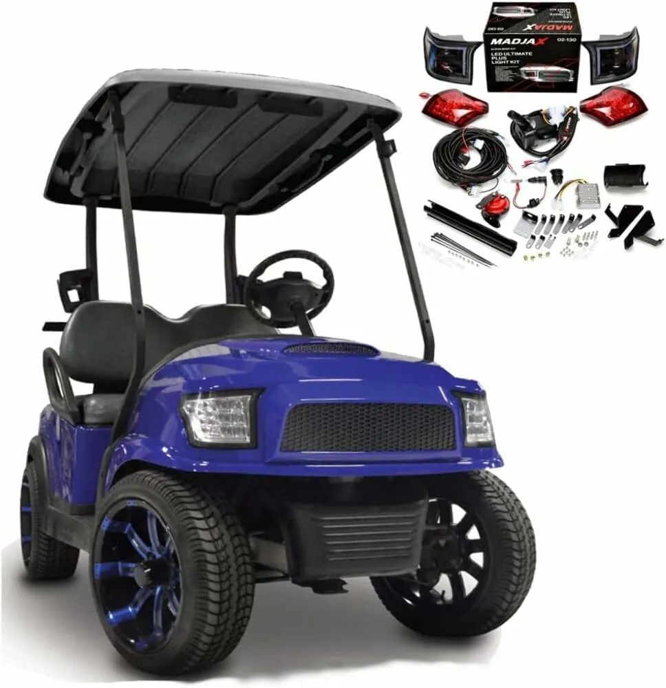 MADJAX Alpha Body Kit for Club Car Precedent, Onward, and Tempo Golf Carts | Compatible with 2004-Up Models | Includes Styled Grill and Lights (Street Style, Blue)