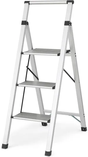 Magshion 3 Step Ladder Wide Anti-Slip Pedals Step Stool, Lightweight Aluminum Folding Ladder with Handgrip for Kitchen, Household and Office (330lbs Capacity)