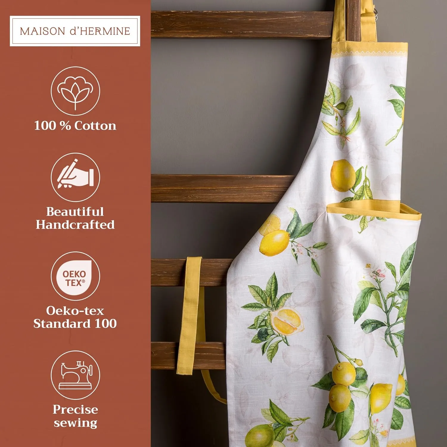 Maison d'Hermine 100% Cotton Apron for women with Pocket Kitchen Chef Apron for Men Gifts for Mothers day Cooking Baking