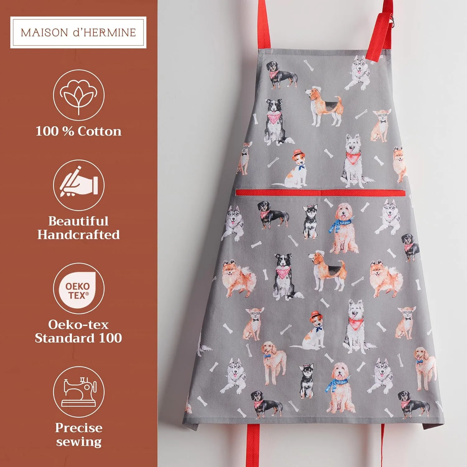 Maison d'Hermine 100% Cotton Apron for women with Pocket Kitchen Chef Apron for Men Gifts for Mothers day Cooking Baking