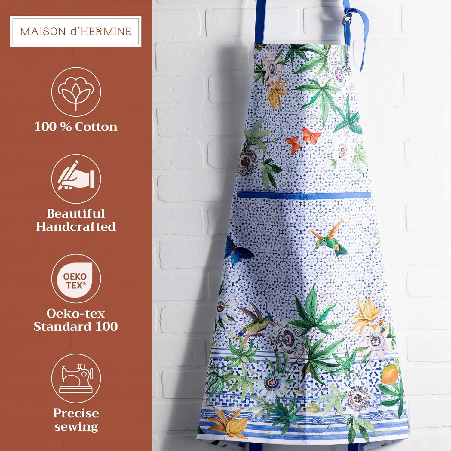 Maison d'Hermine 100% Cotton Apron for women with Pocket Kitchen Chef Apron for Men Gifts for Mothers day Cooking Baking