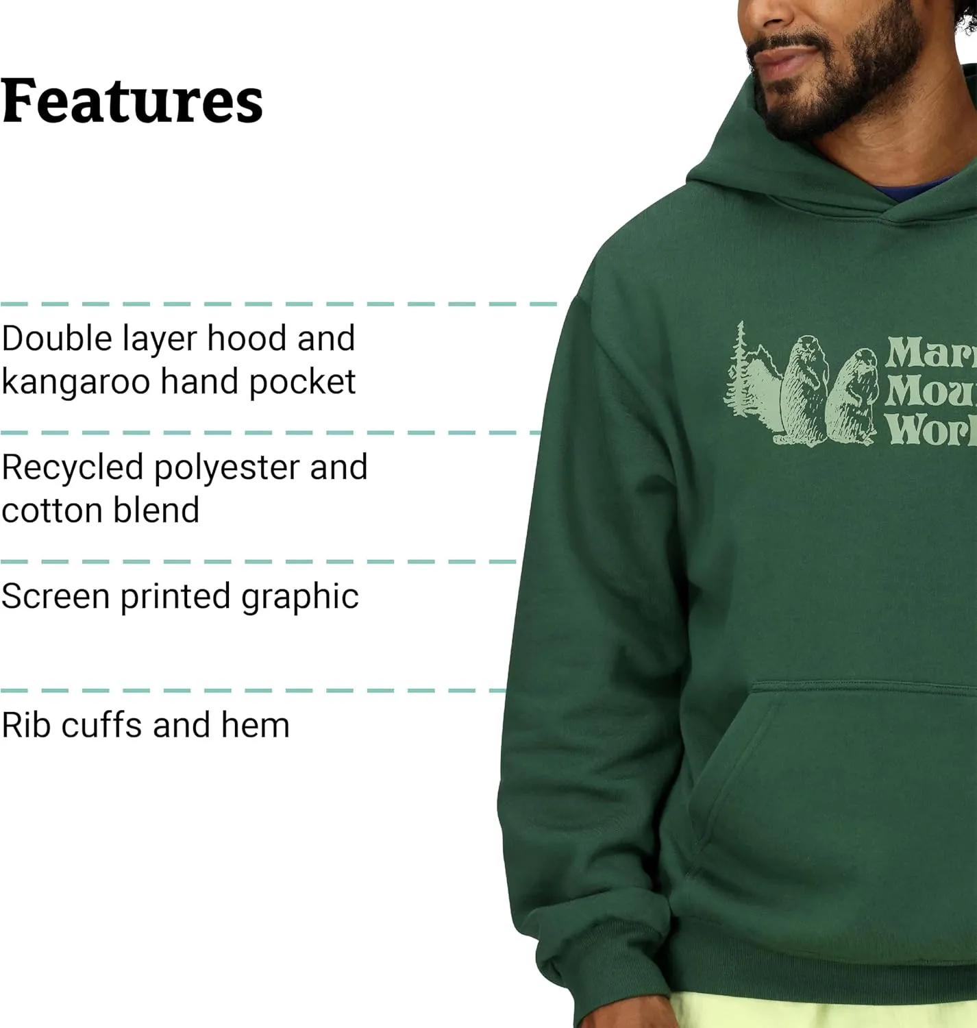 MARMOT Men's MMW Hoody - Hooded Sweatshirt with Screen Printed Graphic, Double-Layer Hood and Kangaroo Pocket