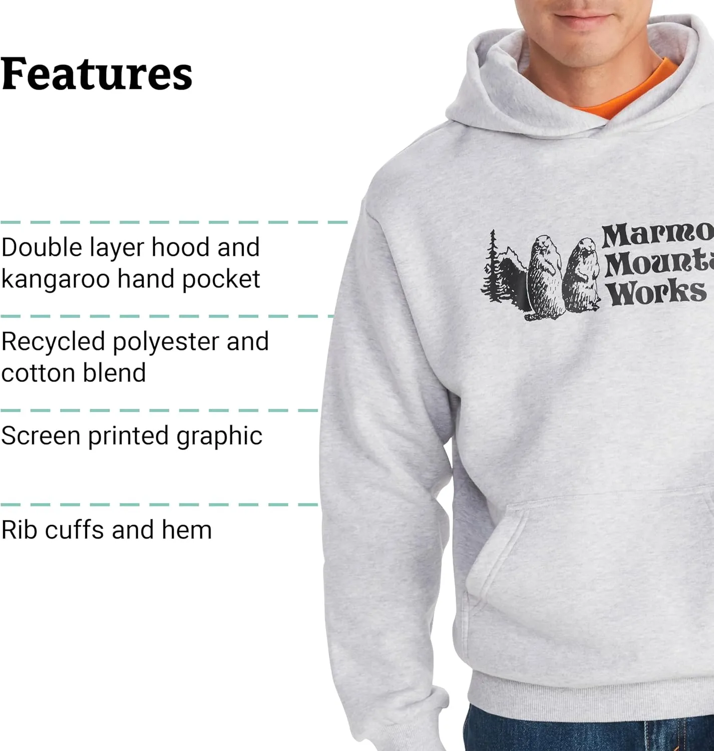 MARMOT Men's MMW Hoody - Hooded Sweatshirt with Screen Printed Graphic, Double-Layer Hood and Kangaroo Pocket